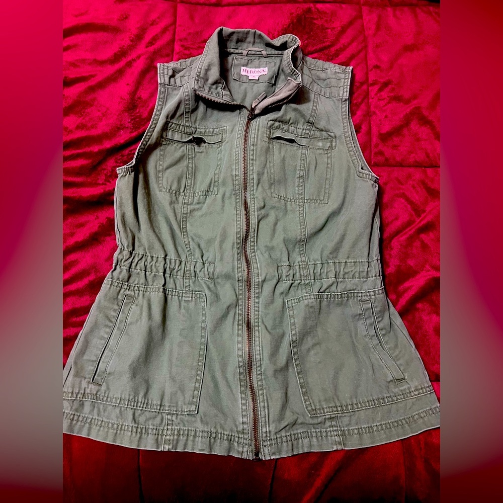 Merona Canvas Zip-up Vest Military Green Size Small